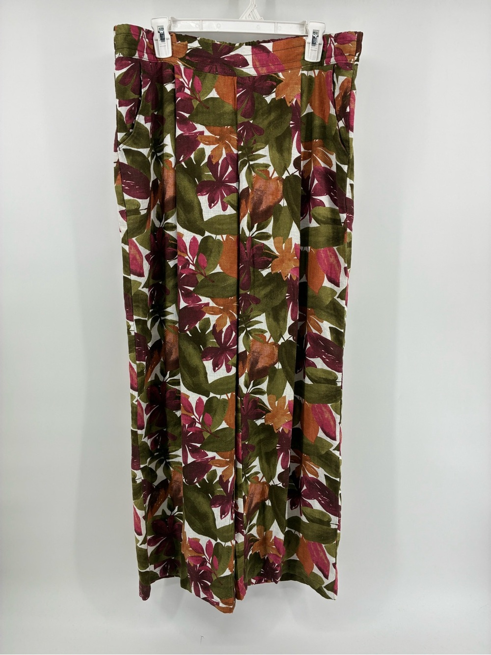 Linen Blend Wide Leg Fall Floral Print Pants
